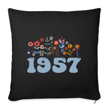 1957 Blumenmuster 1957 Blumen-thema Blumen 1957 - Sofakissenbezug 45 x 45 cm - Schwarz - Vorne