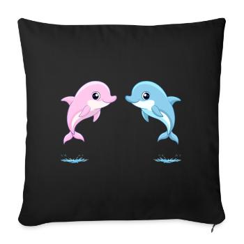 Two baby twin blue and pink dolphins, jumping - Sofa pillowcase 17,3'' x 17,3'' (45 x 45 cm) - black - Front
