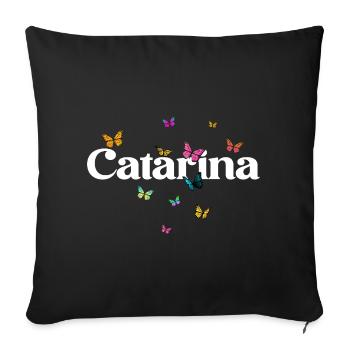 Beau prénom de fille avec des papillons CATARINA - Housse de coussin décorative 45 x 45 cm - noir - Devant