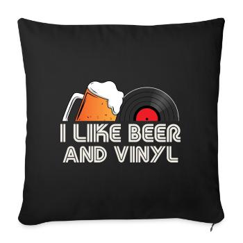 J’aime le design rétro de bière et de vinyle - Housse de coussin décorative 45 x 45 cm - noir - Devant