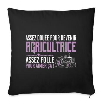Assez folle pour aimer ça agricultrice humour - Housse de coussin décorative 45 x 45 cm - noir - Devant