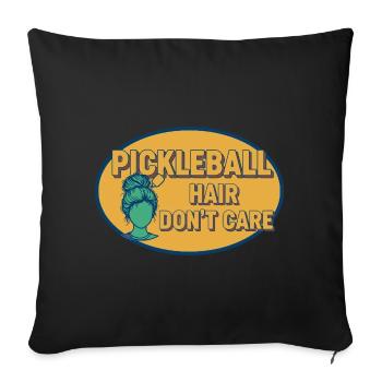 Pickleball Cheveux S’en Fiche, Joueur Drôle Amour - Housse de coussin décorative 45 x 45 cm - noir - Devant