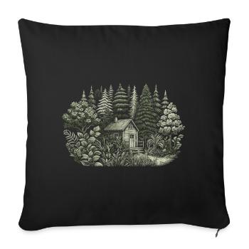 Vivre près de la nature avec une petite maison en forêt - Housse de coussin décorative 45 x 45 cm - noir - Devant