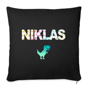 NIKLAS - Schöner Jungen Name mit Dinosaurier - Sofakissenbezug 45 x 45 cm - Schwarz - Vorne