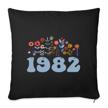 1982 Blumenmuster 1982 Blumen-thema Blumen 1982 - Sofakissenbezug 45 x 45 cm - Schwarz - Vorne