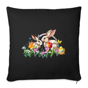 Deux lapins de Pâques dans une mer de fleurs - Housse de coussin décorative 45 x 45 cm - noir - Devant