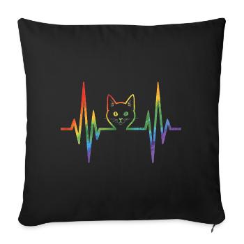 Rainbow cat with pulse heart line - Sofa pillowcase 17,3'' x 17,3'' (45 x 45 cm) - black - Front