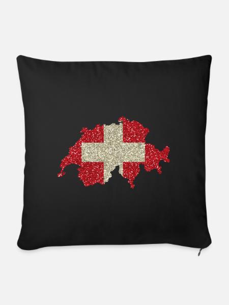 Schweizerfahne Glitzer Heimat Tradition Karte - Sofakissenbezug 45 x 45 cm - Schwarz