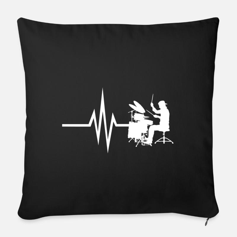 Mon cœur bat pour les percussions - Drum Instrument - Housse de coussin décorative 45 x 45 cm - noir