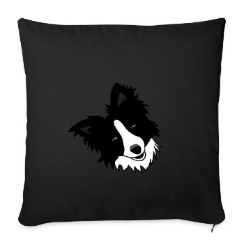 Dog, collie, black white, cute, cartoon - Sofa pillowcase 17,3'' x 17,3'' (45 x 45 cm) - black - Front