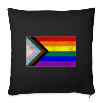 Distressed Progress LGBTQ Pride Flag - Sofa pillowcase 17,3'' x 17,3'' (45 x 45 cm) - black - Front