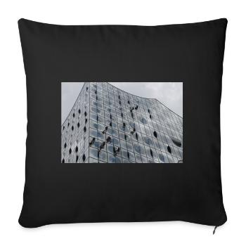 Elbphilharmonie mit Fensterputzern - Sofakissenbezug 45 x 45 cm - Schwarz - Vorne