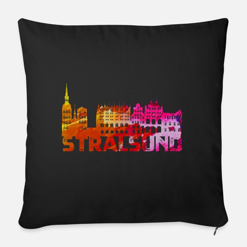 Hansestadt Stralsund Silhouette Skyline Ostsee B - Sofakissenbezug 45 x 45 cm - Schwarz