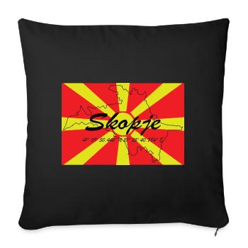 Skopje - Hauptstadt mit GPS & Flagge - Sofakissenbezug 45 x 45 cm - Schwarz - Vorne