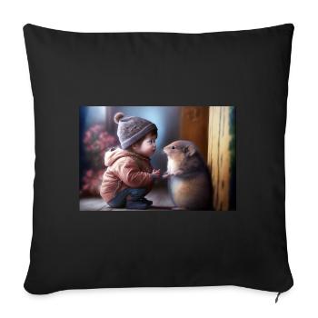 Small Child with Hamster Friendship Design Cute - Sofa pillowcase 17,3'' x 17,3'' (45 x 45 cm) - black - Front