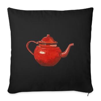 rote Teekanne Kaffeekanne emailliert - Sofakissenbezug 45 x 45 cm - Schwarz - Vorne