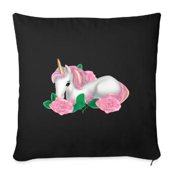 Unicorn in roses - Sofa pillowcase 17,3'' x 17,3'' (45 x 45 cm) - black - Front