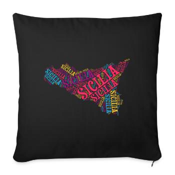 Sicile t-shirt carte nuage de mots trinacria - Housse de coussin décorative 45 x 45 cm - noir - Devant