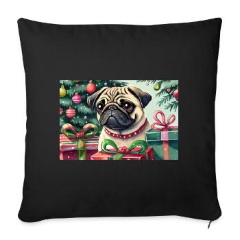 Cute Christmas Pug with Gifts - Sofa pillowcase 17,3'' x 17,3'' (45 x 45 cm) - black - Front