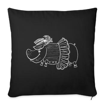 Dame hippopotame avec chapeau et robe - Housse de coussin décorative 45 x 45 cm - noir - Devant