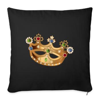 Couronne dorée avec pierres précieuses et perles - Housse de coussin décorative 45 x 45 cm - noir - Devant
