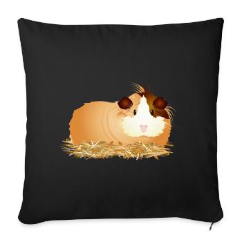 süßes Meerschweinchen liegt gemütlich im Stroh - Sofakissenbezug 45 x 45 cm - Schwarz - Vorne