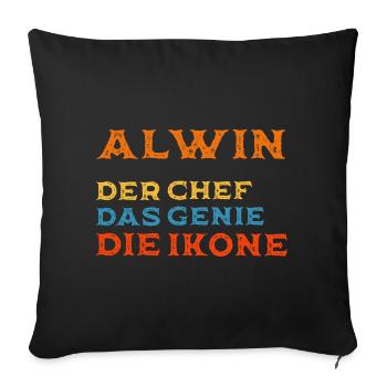 Alwin Vorname - Personalisiert Chef Ikone - Sofakissenbezug 45 x 45 cm - Schwarz - Vorne