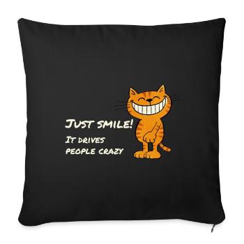 Juste sourire – chat souriant espiègle qui dit - Housse de coussin décorative 45 x 45 cm - noir - Devant