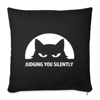 Chat Noir Rigolo : Je te juge en silence - Housse de coussin décorative 45 x 45 cm - noir - Devant