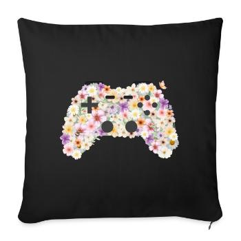 Manette florale : Contrôleur d’art floral - Housse de coussin décorative 45 x 45 cm - noir - Devant