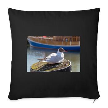 Möwe im Büsumer Hafen Deutschland Poster - Sofakissenbezug 45 x 45 cm - Schwarz - Vorne