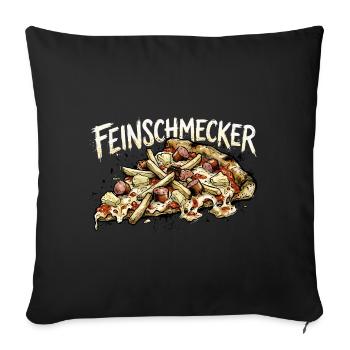 Lustige feinschmecker Pizza - Pommes Ananas Wurst - Sofakissenbezug 45 x 45 cm - Schwarz - Vorne