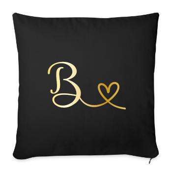 B goldenes Monogramm mit Herz - Sofakissenbezug 45 x 45 cm - Schwarz - Vorne