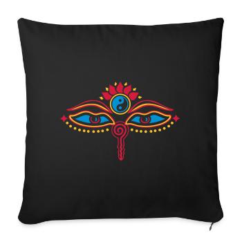 Buddha Augen, Buddhismus, Yoga, Yin Yang, Lotus - Sofakissenbezug 45 x 45 cm - Schwarz - Vorne