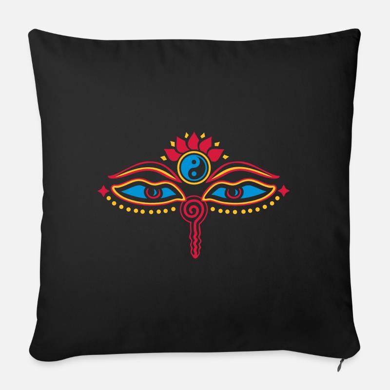 Yeux de Bouddha, Yin Yang, sagesse, Oeil, eye - Housse de coussin décorative 45 x 45 cm - noir