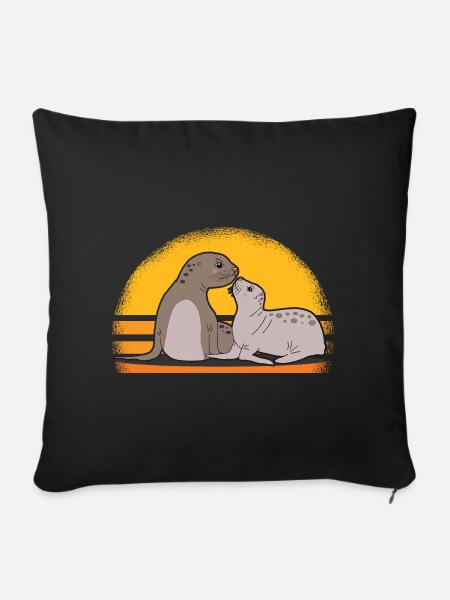 Seal with baby cute seals seals gift - Sofa pillowcase 17,3'' x 17,3'' (45 x 45 cm) - black