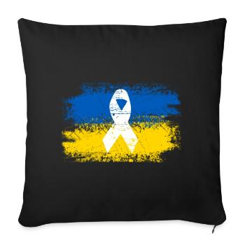 Ukrainian flag with peace ribbon - Sofa pillowcase 17,3'' x 17,3'' (45 x 45 cm) - black - Front