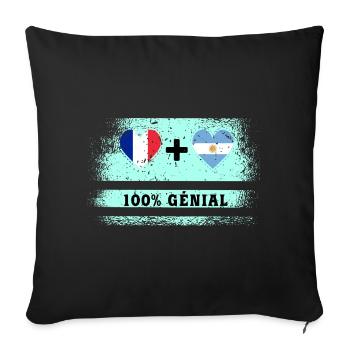 Drapeau de la France et de l'Argentine 100% génial - Housse de coussin décorative 45 x 45 cm - noir - Devant