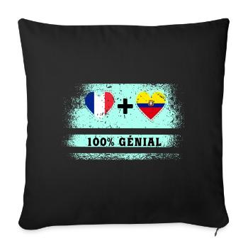 Drapeau France et Équateur 100% génial - Housse de coussin décorative 45 x 45 cm - noir - Devant