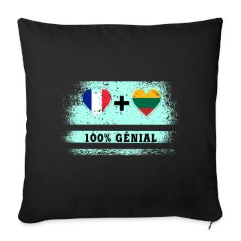 Drapeau France et Lituanie 100% génial - Housse de coussin décorative 45 x 45 cm - noir - Devant