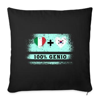 Italie et Corée du Sud 100% drapeau brillant - Housse de coussin décorative 45 x 45 cm - noir - Devant