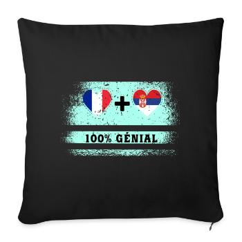 Drapeau France et Serbie 100% génial - Housse de coussin décorative 45 x 45 cm - noir - Devant