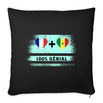 Drapeau France et Sénégal 100% génial - Housse de coussin décorative 45 x 45 cm - noir - Devant