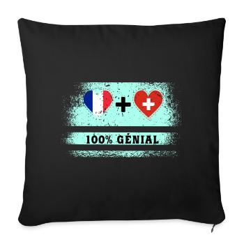 Drapeau France et Suisse 100% génial - Housse de coussin décorative 45 x 45 cm - noir - Devant