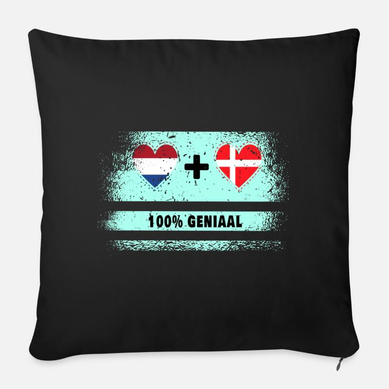 Danemark et Pays-Bas 100% Genius flag - Housse de coussin décorative 45 x 45 cm - noir