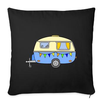 Wohnwagen Caravan Vintage Hellblau - Sofakissenbezug 45 x 45 cm - Schwarz - Vorne