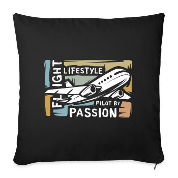 Pilote par Passion - collage d’avion vintage - Housse de coussin décorative 45 x 45 cm - noir - Devant