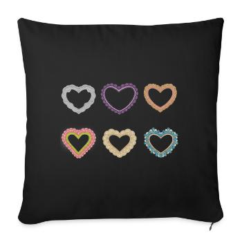 Cœurs en dentelle en filigrane - Housse de coussin décorative 45 x 45 cm - noir - Devant