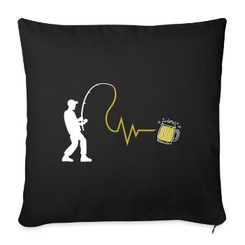 Angler's heart and after-work beer - Sofa pillowcase 17,3'' x 17,3'' (45 x 45 cm) - black - Front