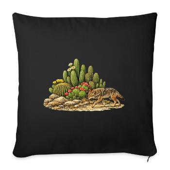 Cactus with Coyote - Sofa pillowcase 17,3'' x 17,3'' (45 x 45 cm) - black - Front